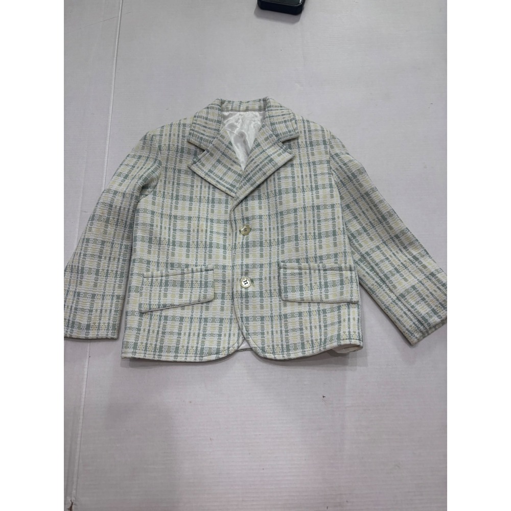 Vintage Jack Tar Kids Plaid Blazer Sage Green Yellow Two Button Jacket 12.5x14.5
